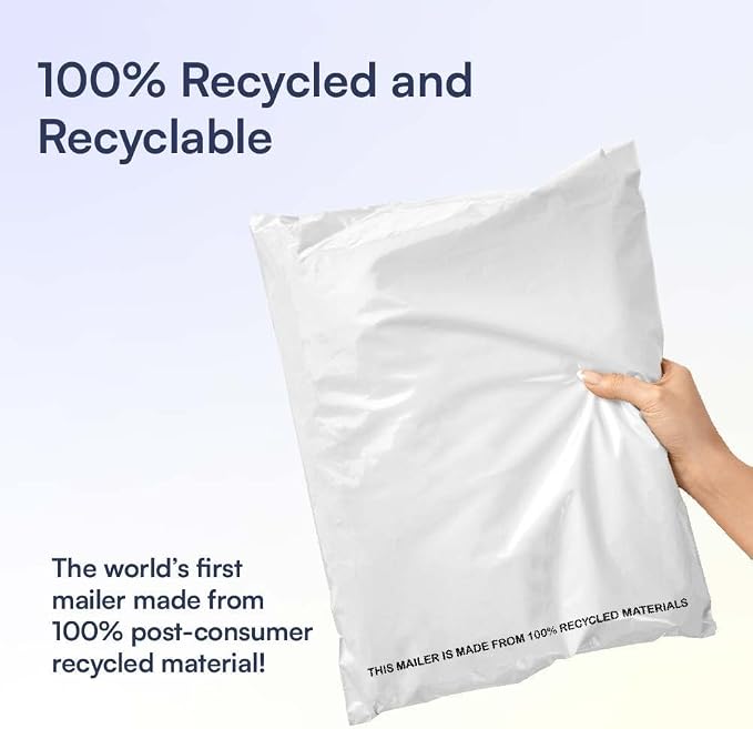 SMART 14.5x19 Recycled Poly Mailers - 500 Pack of White Eco-Friendly Packaging Mailing Bags | Recyclable & Sustainable, Cute & Stylish Small Business Supplies | 2.5 Mil Thick - 500 Pack