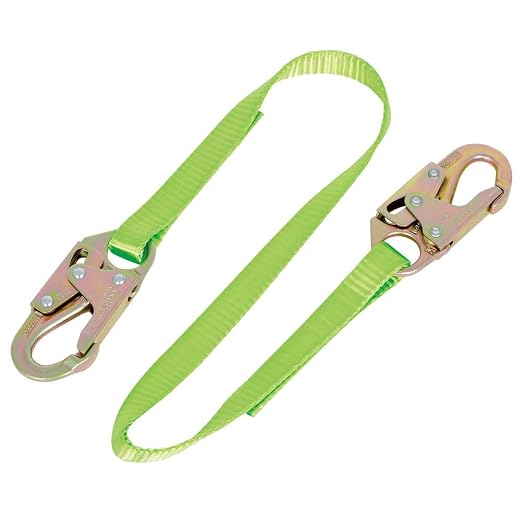Peakworks Restraint Lanyard with Snap Hooks - Lightweight, 1" Wide Heavy Duty Polyester Webbing, Hi-Vis Green - Use for Inspection Work, Construction, Demolition & Maintenance - 4 Ft Length