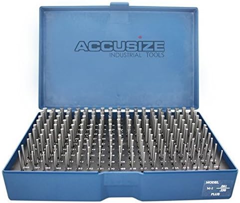 Accusize Industrial Tools 190 Pc 0.061'' to 0.250'' Plus Pin Gauge Set, Class Zz, 2'' Overall Length, P1(+) | 190 Pc, Class ZZ, Plus Tolerance, 2" OAL, Steel, Electro-Etched Sizes
