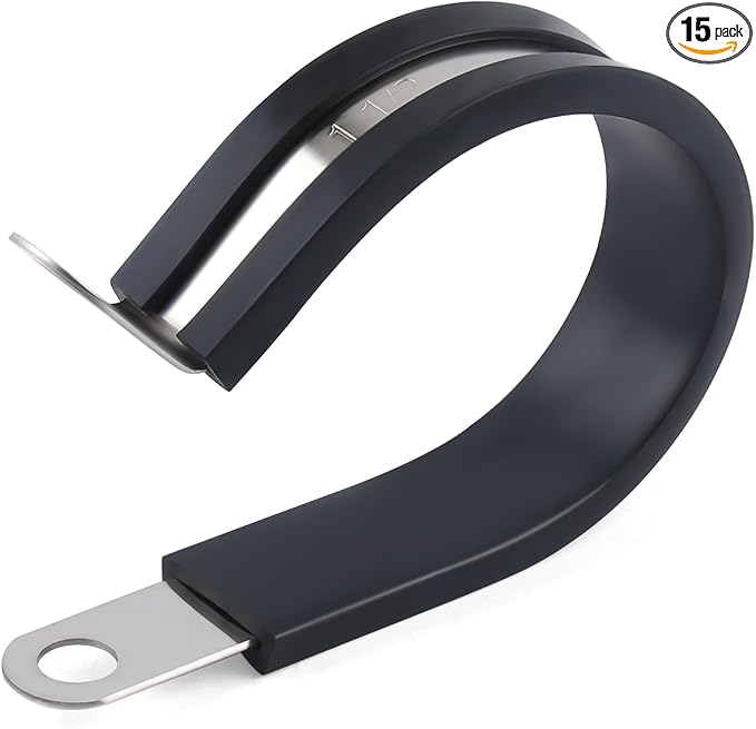 Newdeli 15Pcs Cable Clamps 1-1/2 Inch Stainless Steel Cable Clamp Rubber Cushioned Hose Clamp Insulated Tube clips Automotive Wire Pipe Clamps