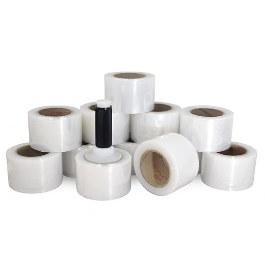 IDL Packaging - F-31-12 3" x 1000' Hand Bundling Stretch Film with Reusable Handle, Clear (Pack of 12)
