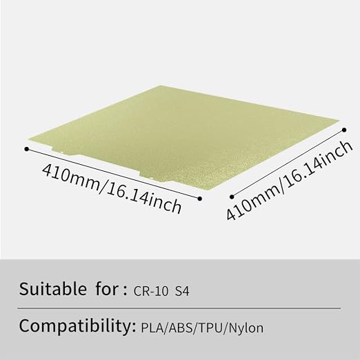 Double Sided Textured PEI Build Plate for CR10 S4,Kobra Max, ERYONE Thinker X400,410x410mm Spring Steel Print Bed with Magnetic Base for Chiron, Formbot T-rex 2+, Wombot Modus,RepRap X400, Raptor.