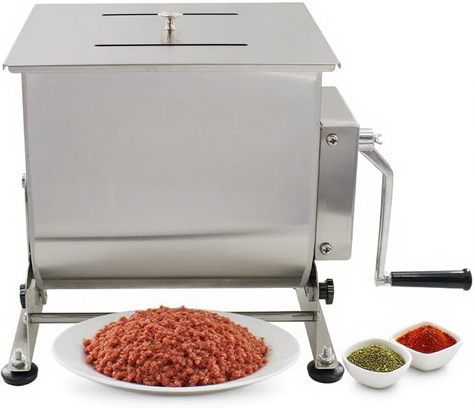CLIVIA Manual Meat Mixer, 45 Pound Meat Mixer for Sausage, 45lbs Capacity Tilt Tank Sausage Mixer, Stainless Steel Food Processer for Meat, Vegetable, Burger, Dumplings