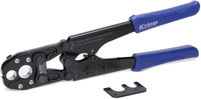 iCrimp PEX Pipe Crimping Tool, Convertible 1/2" & 3/4" Jaws | Convertible 1/2" & 3/4" jaws for tight spaces and easier rear crimping; includes GO/NO-GO gauge