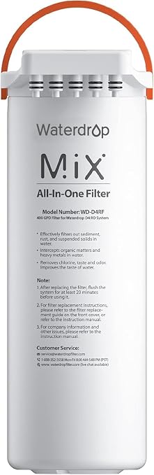 Waterdrop D4RF Filter, Replacement for D4 RO System, 1-Year Lifetime | 6-Stage Filtration, Easy and Quick Filter Replacement, Long Filter Lifespan, Under-Sink Reverse Osmosis Filter