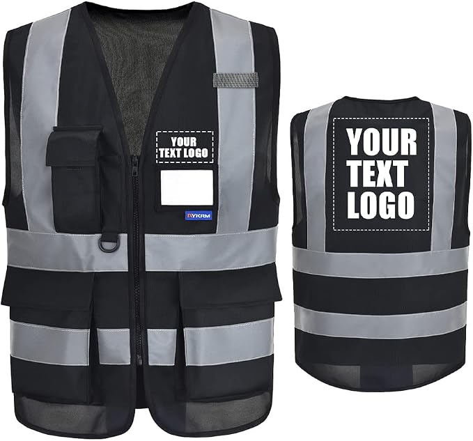 XSmall Womens black safety vest xs | Black XS Polyester work vest with clear PVC ID holder, mic tabs and high-visibility reflective strips for event operations.
