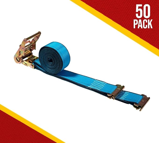 Mytee Products (50 Pack 2'' x 20' E Track Straps w/Spring E-Fittings - Blue Ratchet Etrack Straps w/Heavy Duty 4000 lbs Breaking Strength for Enclosed Trailers, Trucks & Vans