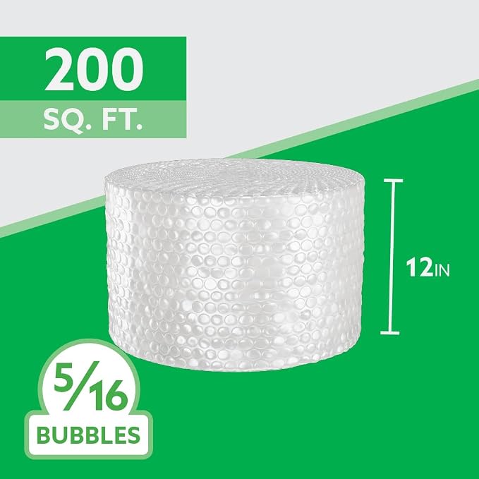 UPSable Bubble Cushion Roll 5/16" Medium Bubble – 12" x 200 Ft Protective Packaging for Commercial Shipping & Small Business Use, 1 Roll