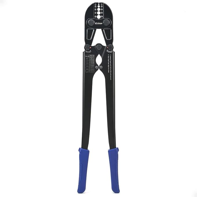iCrimp 1608B Wire Rope Crimping Tool, 5 Die Slots 1/16" to 3/16", Heavy Duty Hardened Steel Swaging Tool for Aluminum Oval, Stop, Loop & Crimp Ferrules