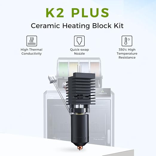 Creality K2 Plus Ceramic Heating Block Kit, K2 Plus Hotend Upgrades Kit, Unicorn Quick-swap Nozzle Kit, 350°C High Temperature Resistance, All-Metal Integrated Design for Creality K2P Combo