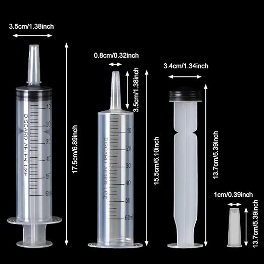 12 Pack 60ml Plastic Syringes, Individually Sealed with Measurement & Cap for Feeding Pets, Liquid, Jello Shots, Lip Gloss, Paint, Epoxy Resin, Oil, Watering Plants, Refilling (60ml, Plastic)