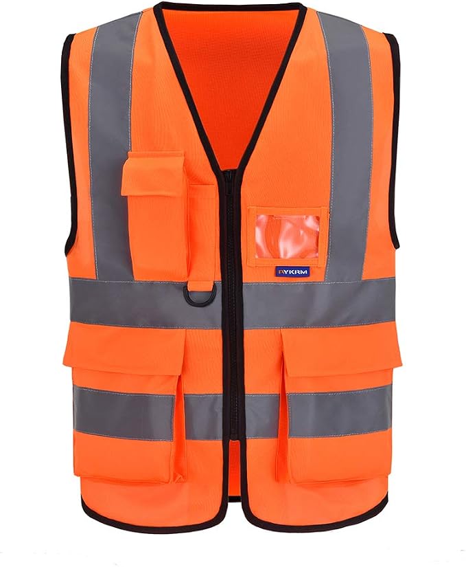 A-SAFETY ANSI/ISEA Standard Class 2 Hi-Vis Vest, Clear ID, Zip, Orange, 2XL | Orange 2XL Class 2 safety vest with 7 pockets, reinforced pockets and front zipper for railway operations and road work.
