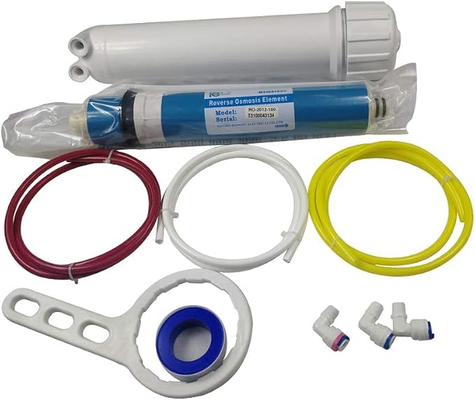 Huining Reverse Osmosis Membrane 100GPD-1812/2012 RO Membrane Housing Kit with 1/4 Quick Connector,Check Valve,Water Pipe,Wrench Whole Set for Residential Household Hospital Water Filtration System