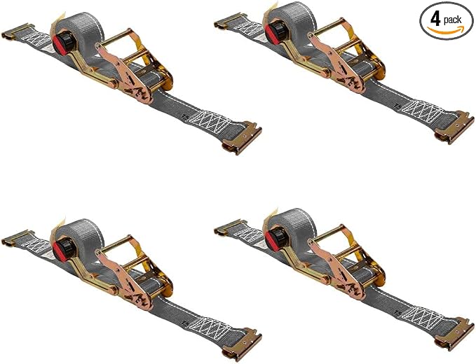 Mytee Products 4 Pk 2'' x 16' Rocker Winder Ratchet Straps for E-Track - Tie Down Straps with 4,500 lbs BS - Self Ratcheting Strap for Boat, Jet Ski, ATVs - Gray