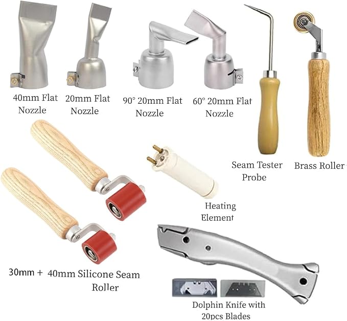 1600W Hot Air Plastic Welder Gun Plastic Repair Welder Kit, PVC Vinyl Rod Welding Gun, Flat Welding Nozzles, Various Welding Flooring Roofing Accessories Tool Set