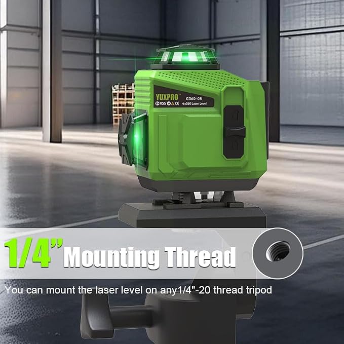 360 Laser Level for Tiling, Floor, Wall & Ceiling Alignment – Self-Leveling Horizontal & Vertical Cross Line Laser with Hard Case
