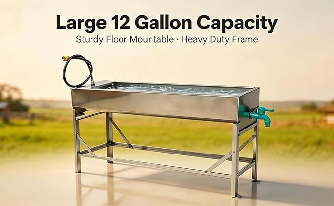 Metal Stand for Automatic Livestock Water Trough Larger Automatic Waterer | 12 Gal Stainless Steel Larger Automatic Livestock Waterer with Stand for Goat Cattle Horse Hog Pigs Dog