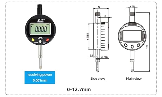 Digital dial Gauge, Range 0-0.5in/12mm, Accuracy 0.00004 in/0.001 mm, high Sensitivity, Industrial Grade Quality, Multiple Measurement scenarios, Precise Measurement