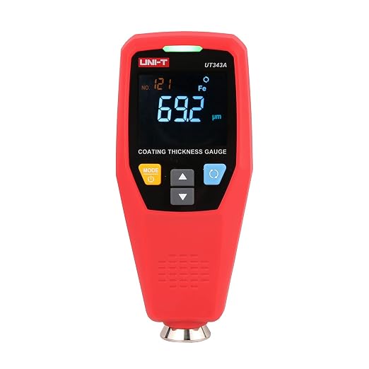 UNI-T UT343A Car Paint Thickness Gauge Tester Coating Meter Paint Checker, um/mil, 0~1750um F/NF Detection, Resolution 0.01mils, EBTN Display