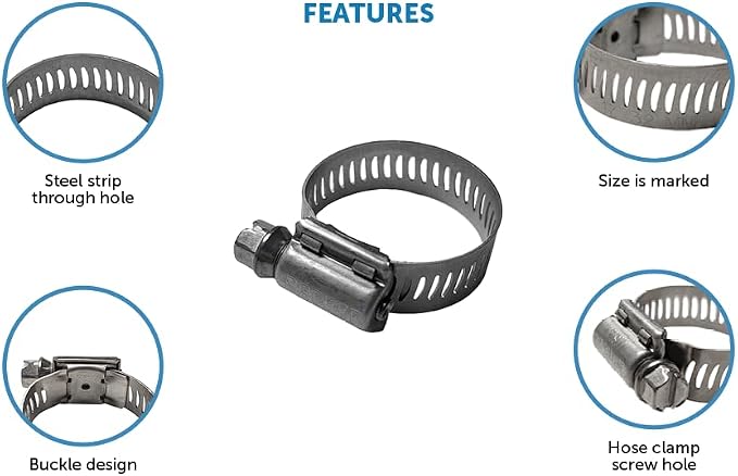 Merrill MFG Hose Clamp Assortment Kit- 49 Pieces Stainless Steel Hose Clamp Adjustable, Worm Gear Metal Fuel Line Clamp for Plumbing, Automotive And Mechanical Applications