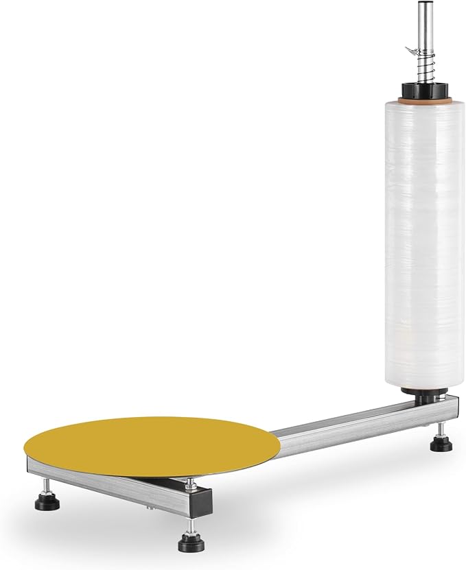 Manual Table Stretch Film Dispenser Wrapping Machine with 15-inch Iron Turntable for 12-20" Stretch Wrap Rolls, Manual Pallet Wrapper Bench for Small Business Packaging, Shipping & Warehousing