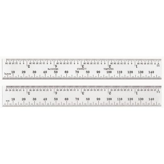 Starrett Spring Tempered Steel Rule with Satin Chrome Finish, Millimeter, and Inch Graduation - 5-3/4" Length, 36 Graduation Type, 1.2mm Thickness - C636ME-150