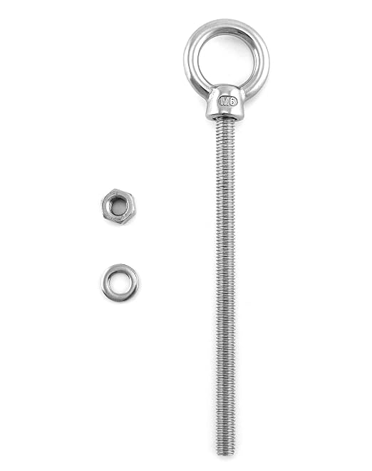 QWORK Threaded Eyebolts, 10 Pack 1/4" x 4" Long Stainless Steel Marine Grade Shoulder Eye Bolt