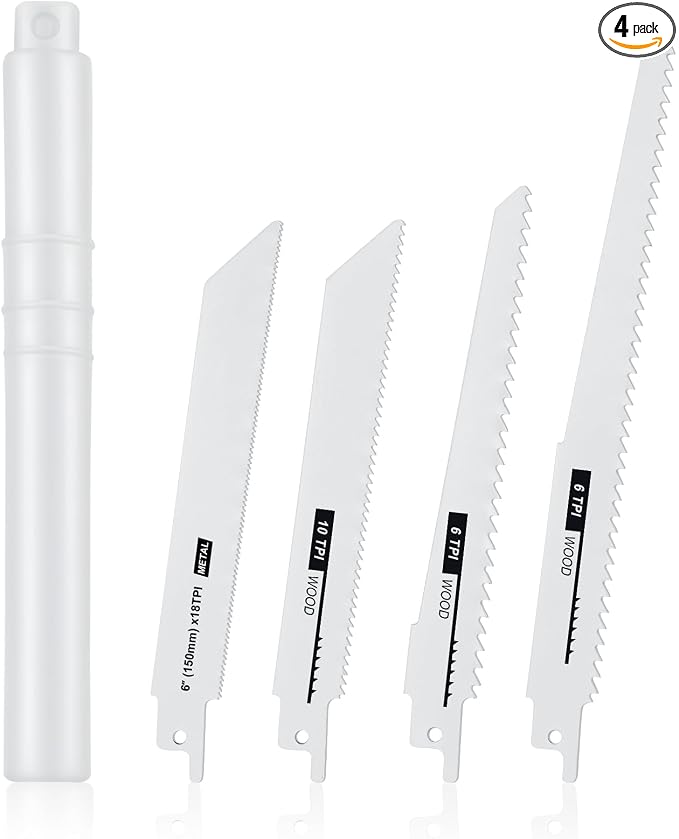 Reciprocating Saw Blade Set, 4-Piece Electric Sawzall Blades, Bi-Metal & HCS for Metal/Wood/PVC Cutting
