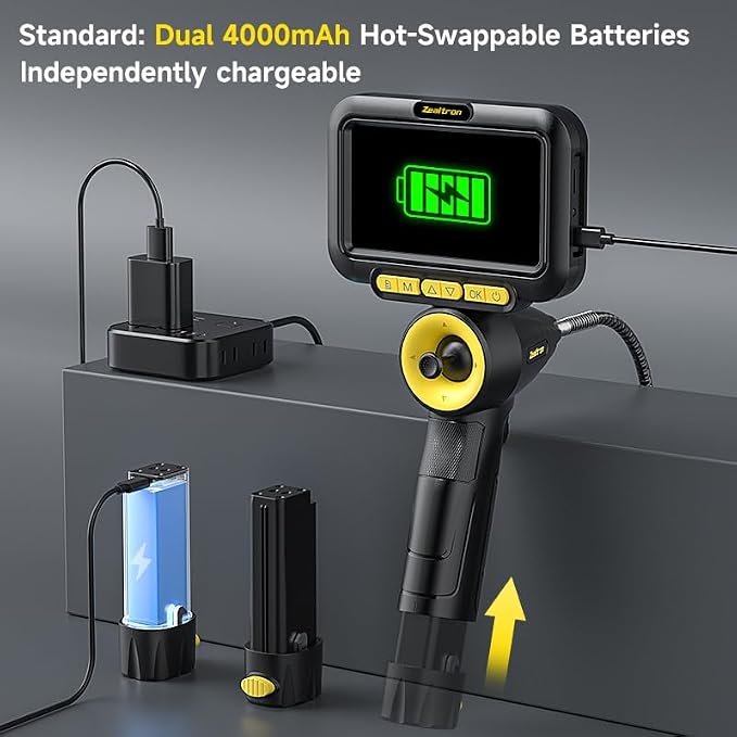 360° Joystick Articulating Borescope with Light,5'' Monitor 6.2mm Slim Probe Endoscope Inspection Camera,4-Way Articulating Borescope with 5ft Resilient Gooseneck Cable-Dual Battery Pack