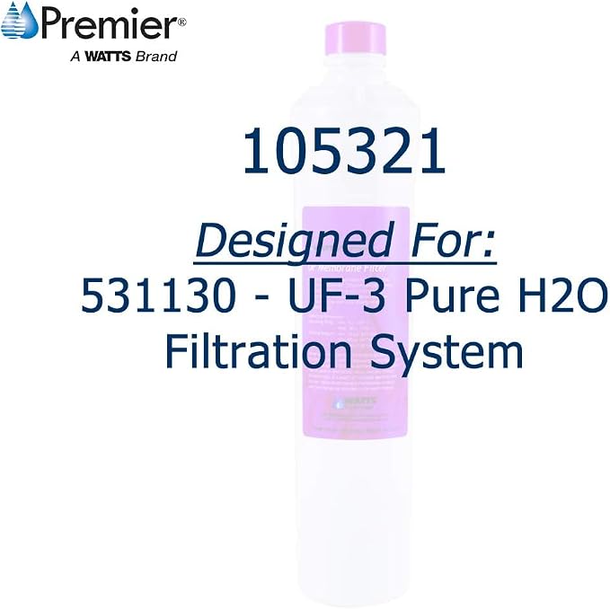 Watts Premier Pure UF-3 Membrane Filter for RO Pure Reverse Osmosis System, 0.2-Micron Water Filter Replacement, Push Button Assembly, Reduces Sediments and Particles