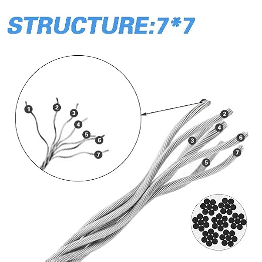 Shineyoo 1/8" Wire Rope Kit - Steel Wire, 100FT Turnbuckles for Cables, Vinyl Coated Stainless Steel Cable for Outdoor, Garden, Kitchen, Craft