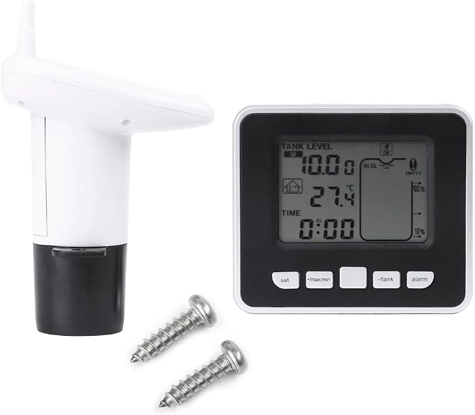 Mugast Ultrasonic Level Sensor Water Liquid Level Sensor Transmitter with LCD Temperature Display Supports Liquid Level High/Low Alarm