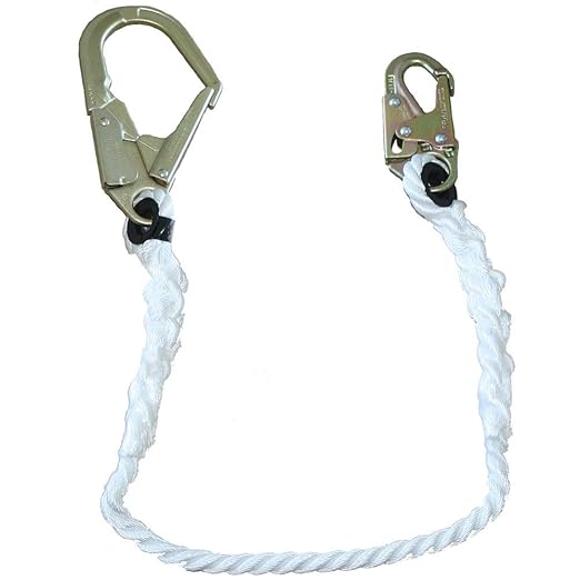 Peakworks Fall Protection Restraint Lanyard with Rope, Snap and Form Hooks, 6 ft. Length, White, V8151206