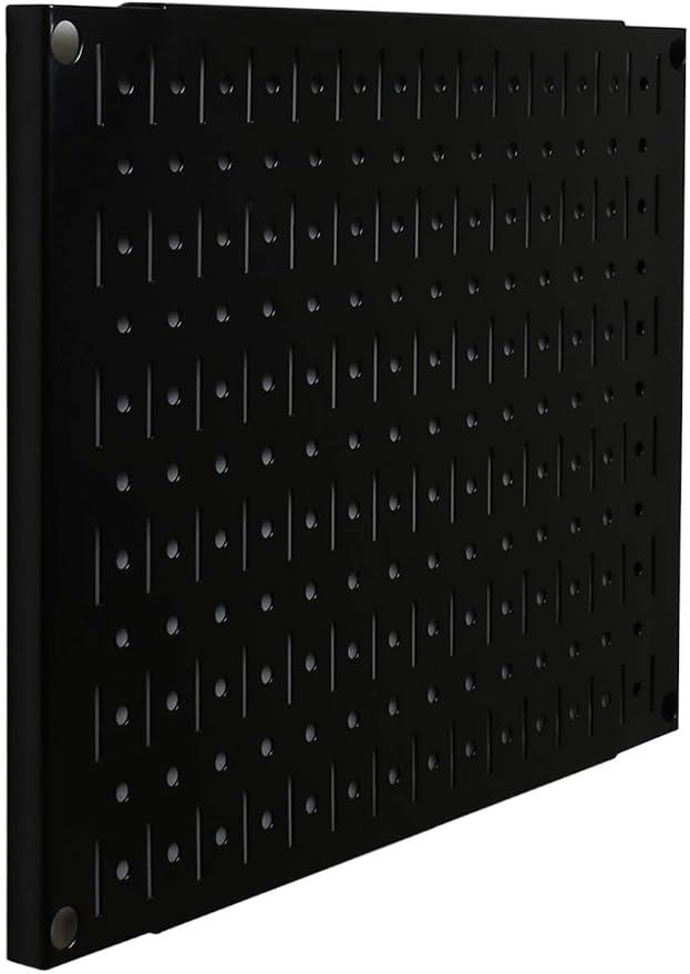 Wall Control Pegboard Wall Organizer Tiles Modular Black Metal Pegboard Tiling Set - Four 12-Inch Tall x 16-Inch Wide Peg Board Panel Wall Storage Tiles - Easy to Install (Black)