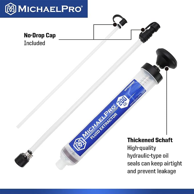 MichaelPro Fluid Extractor and Oil Pump for Oil Transfer, 200cc Fluid Pump Syringe to Extract and Refill, Anti-Leak Cap, Transparent Cylinder & Clear Markings for Intuitive Liquid Changing - MP009082