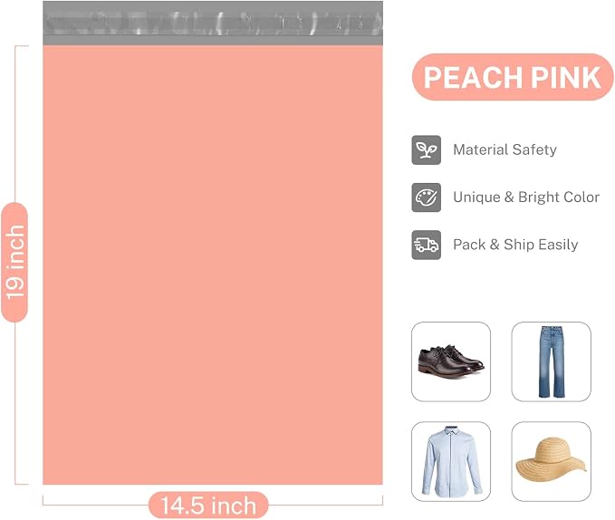 Metronic Poly Mailers 14.5x19 1000 Pcs, Medium Size Shipping Bags for Clothes, Large Poly Mailer Bags Bulk, Shipping Envelopes, Mailing Bags for Small Business, Strong Adhensive Poly Bags, Peach Pink