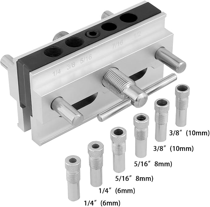 Self Centering Dowel Jig Kit, Drill Guide Bushings Set Wood Doweling Jig Woodworking Joints Tools for Straight Holes