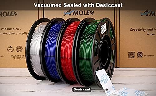 AMOLEN 3D Printer Filament Bundle, PETG Filament 1.75mm,Transcucent Clear/White,Red,Green,Blue Filament,PETG Transparent Filament with Light Transmission Feature,250g x 4 Spools Set