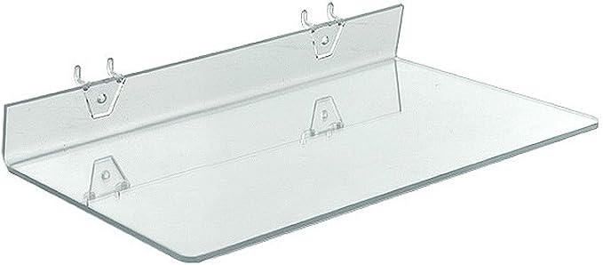 Azar Displays 556014 Clear Acrylic Shelf for Pegboard or Slatwall (4 Pack), 16" W x 8"D