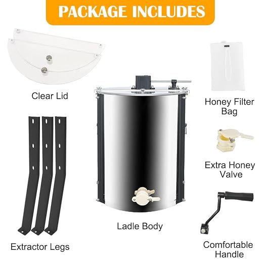Honey Lake 3 Frame Manual Honey Extractor, Stainless Steel Honeycomb Drum Spinner with Transparent Lid, Beekeeping Equipment for Honey Extraction with Height Adjustable Stand