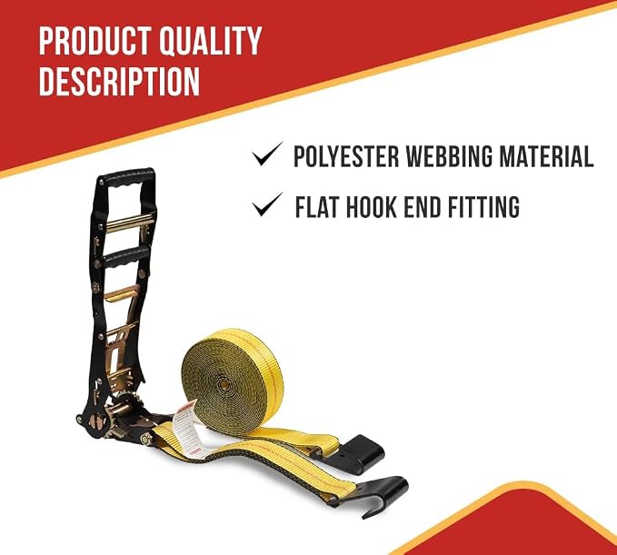 Mytee Products 10 Pack 2" x30' Ratchet Tie-Down Straps with Flat Hooks - 10,000 Lbs Breaking Strength - Tie Down Large Handle and Ratchet Straps for Flatbed, Truck, Trailers Pickup Farm
