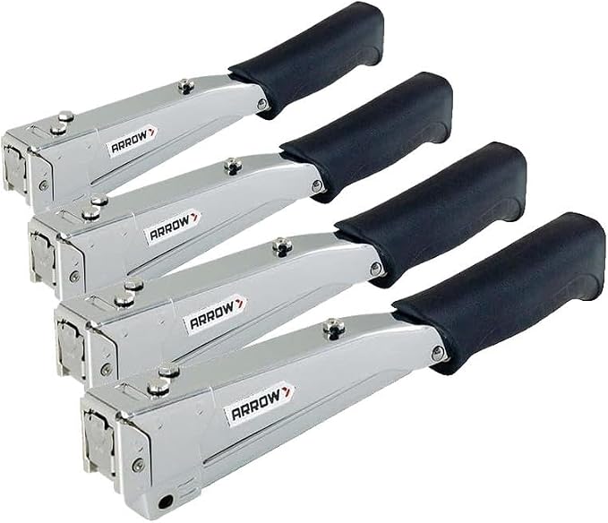Arrow HT55BL Hammer Tacker, Manual Stapler for Construction and Insulation, Ergonomic Grip Handle, Dual-Capacity Rear-Load Magazine, Fits 1/4”, 5/16", or 3/8" Staples, Silver (Pack of 4)