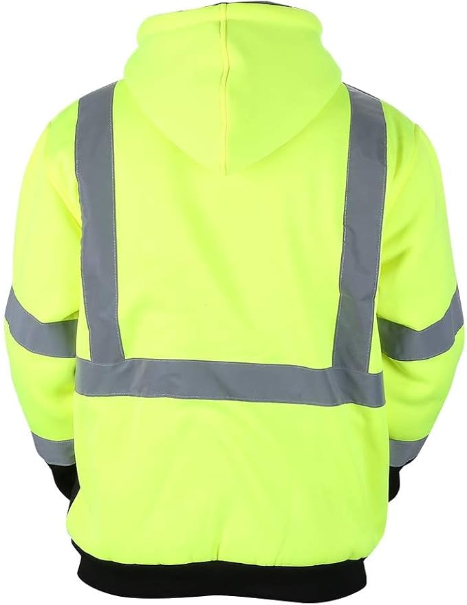 VENDACE Men's ANSI Class 3 High Vis Safety Reflective Sweatshirt Wool Fleece Zipper Jacket Hoodie with Black Bottom(Yellow,XL)