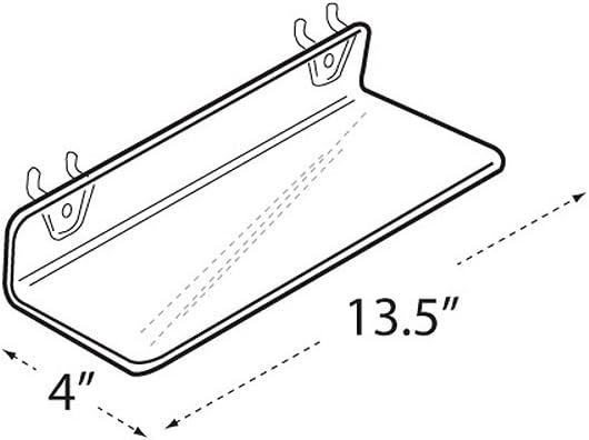 Azar Displays 556017 Clear Acrylic Shelf for Pegboard or Slatwall (4 Pack), 13.5" W x 4"D