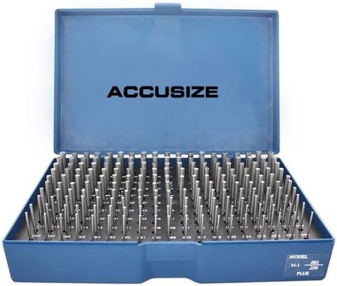 Accusize Industrial Tools 190 Pc 0.061'' to 0.250'' Plus Pin Gauge Set, Class Zz, 2'' Overall Length, P1(+) | 190 Pc, Class ZZ, Plus Tolerance, 2" OAL, Steel, Electro-Etched Sizes