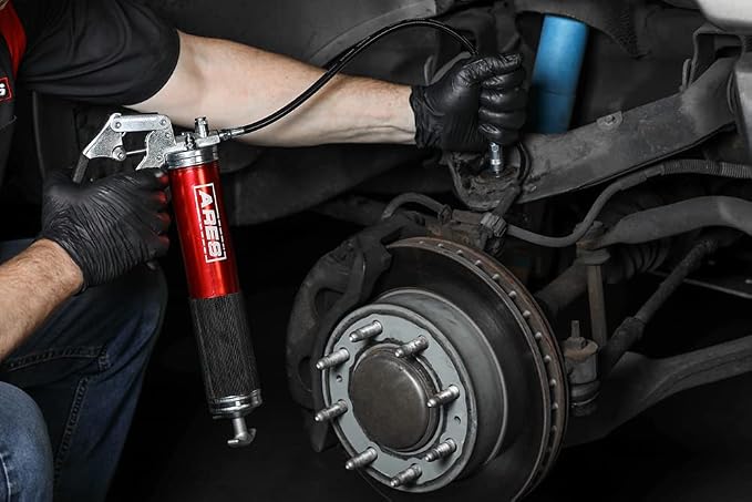 ARES 53015 – Professional Pistol Grip Grease Gun – Includes 18-Inch Flex Hose with Spring Guard and 6-Inch Offset Extension – 4500 PSI Working Pressure Rating