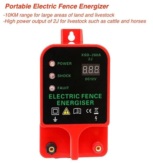 10KM 2J Portable Electric Fence Energizer, Waterproof Fence Charger for Livestock Cattle Horse, AC or Battery Powered, Alarm Function