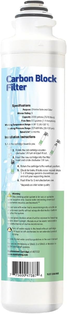 Aqua Flo 41407002 Carbon Block RO Filter, 5 Micron – Replacement for Platinum QCRO 4-Stage System, Quick-Change Cartridge for 2nd & 4th Stage, High-Performance Water Filtration