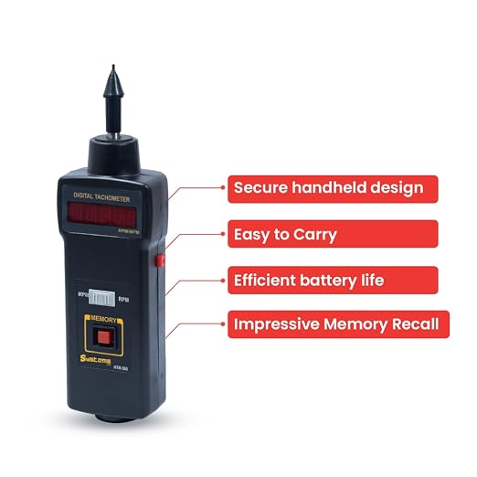 HTM-590 Contact Type Digital Tachometer: LED Red Display, Ideal for Industrial Applications, Accurate and Easy-to-Use RPM, Memory Recall, Best Battery Life, Low Battery Indicator, 1-sec Sampling Rate