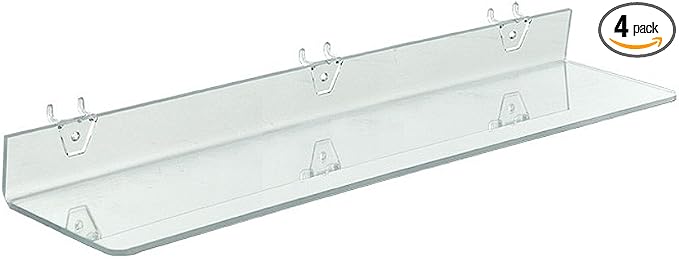 Azar Displays 556010-4pack Clear Acrylic Shelf for Pegboard or Slatwall (Pack of 4)